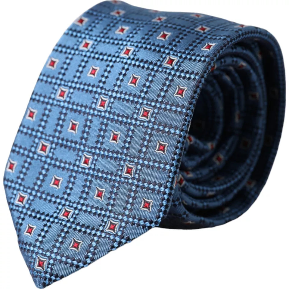 - Blue Patterned 100% Silk Adjustable Men Tie