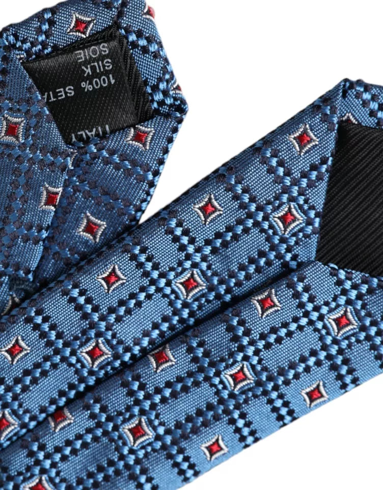 - Blue Patterned 100% Silk Adjustable Men Tie