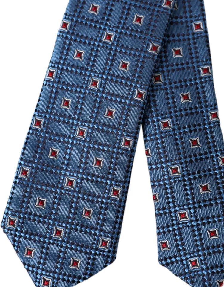 - Blue Patterned 100% Silk Adjustable Men Tie