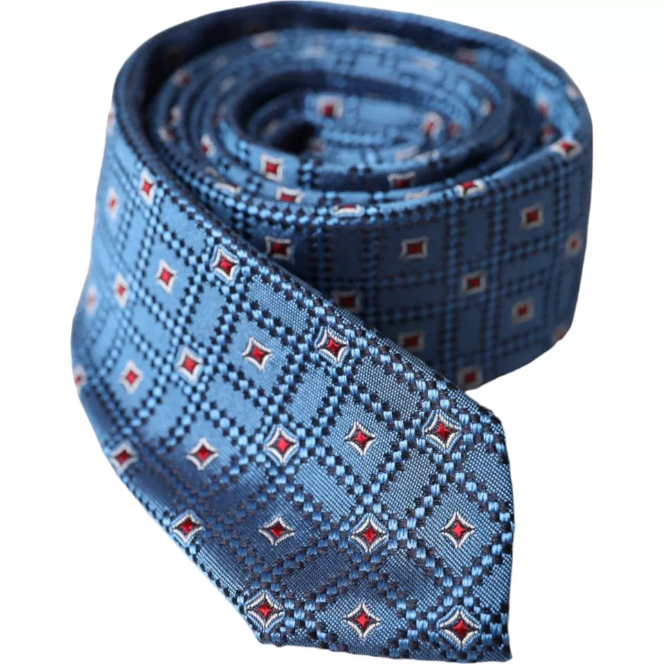 - Blue Patterned 100% Silk Adjustable Men Tie
