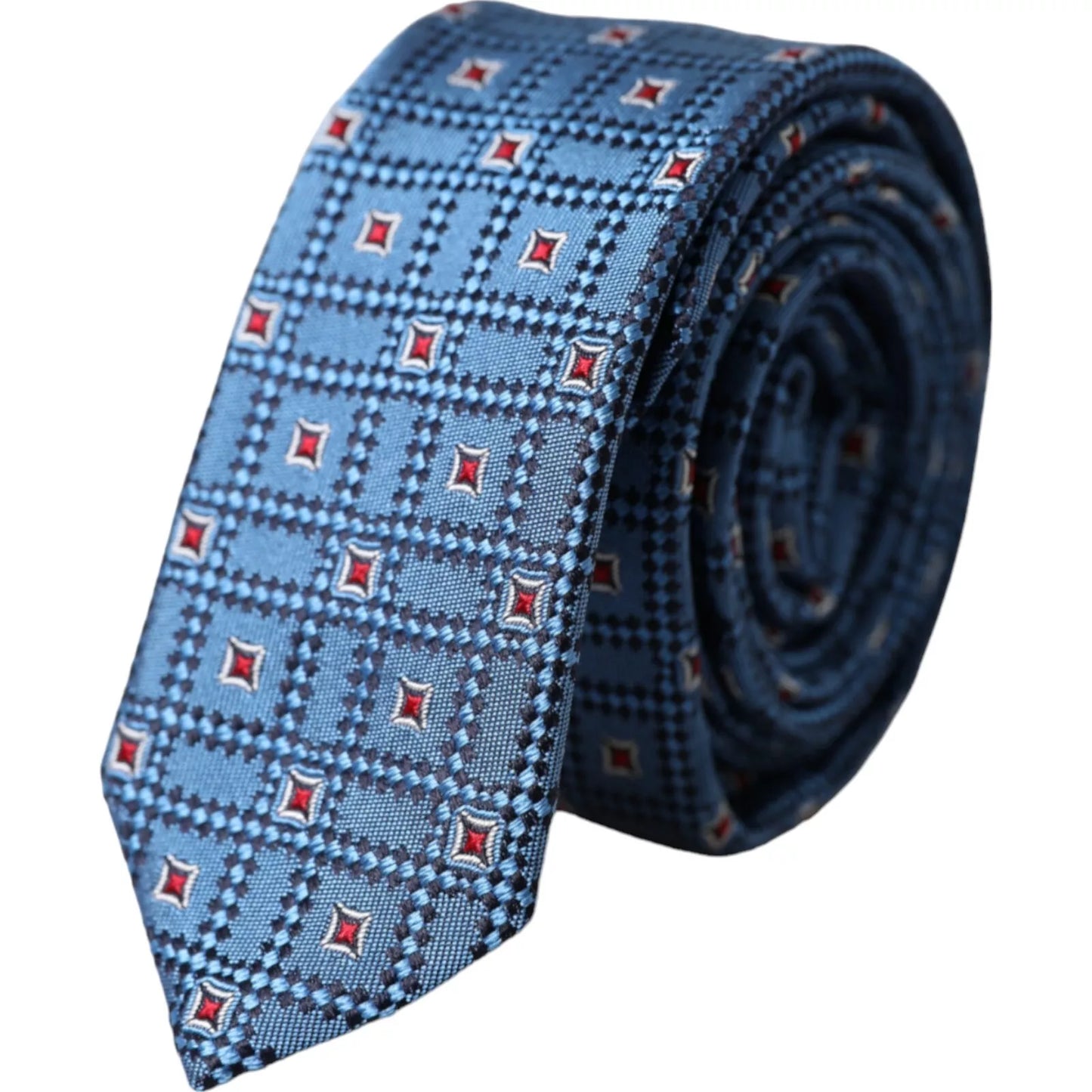 - Blue Patterned 100% Silk Adjustable Men Tie