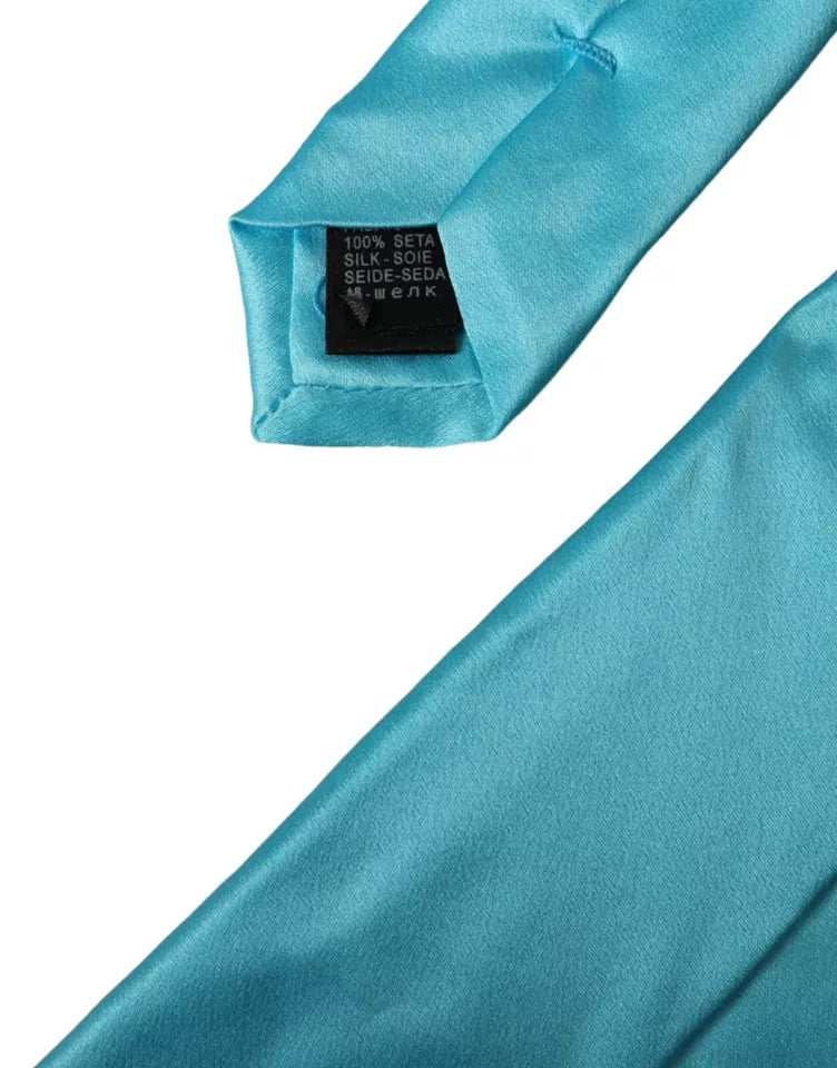 Dolce & Gabbana Light Blue Satin Silk Wide Adjustable Men's Tie