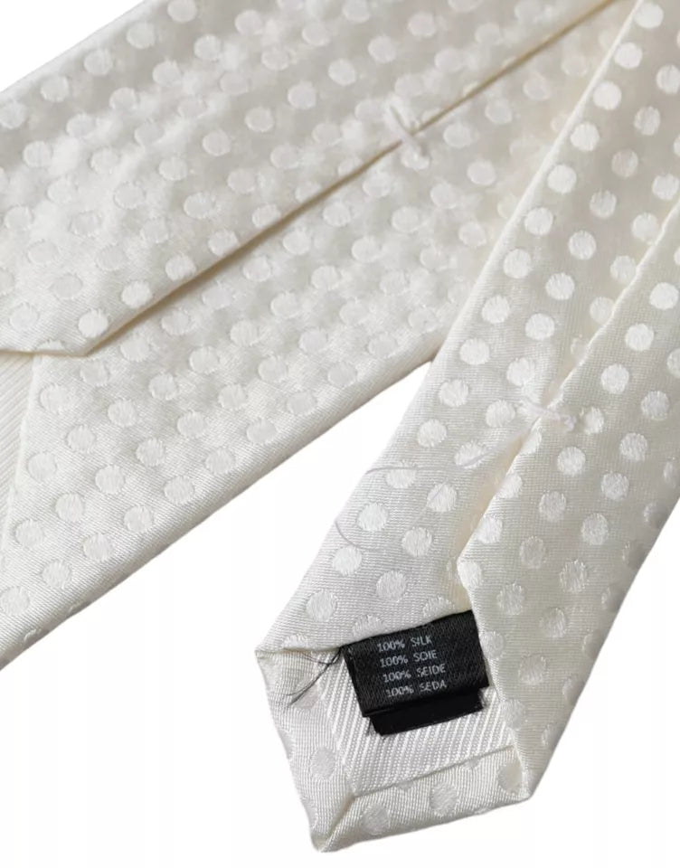 - White Dotted Silk Classic Adjustable Men Tie