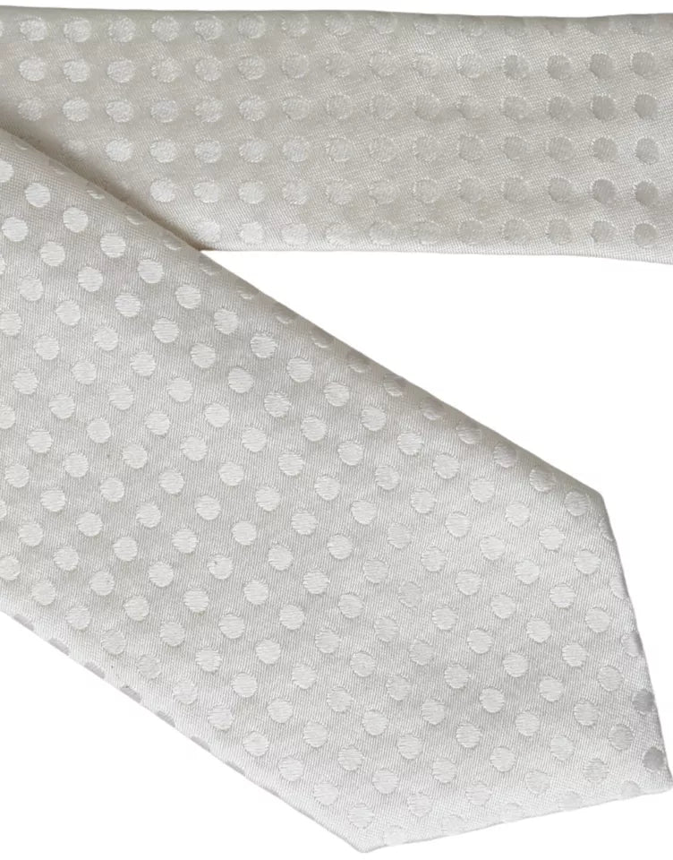 - White Dotted Silk Classic Adjustable Men Tie