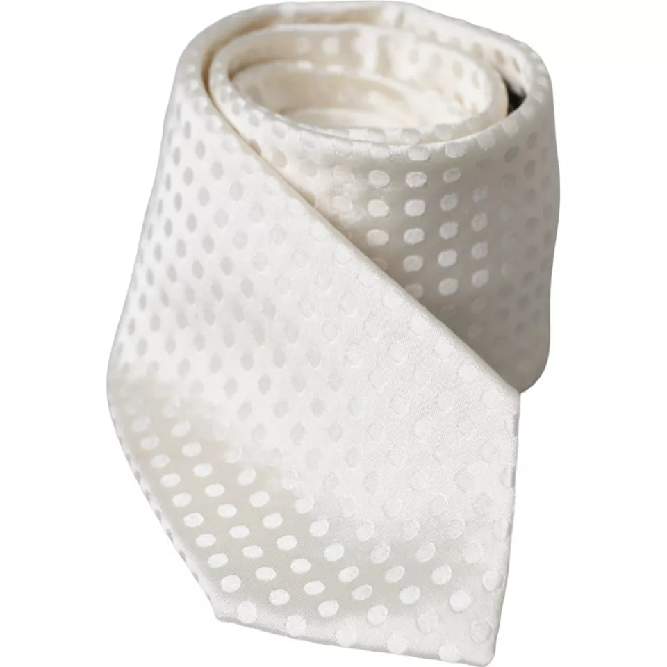 Dolce & Gabbana White Dotted Silk Classic Adjustable Men's Tie