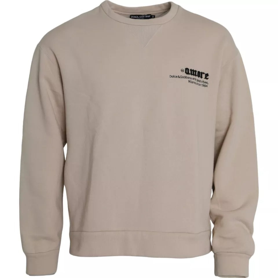 - Beige Cotton Crew Neck Sweatshirt Sweater