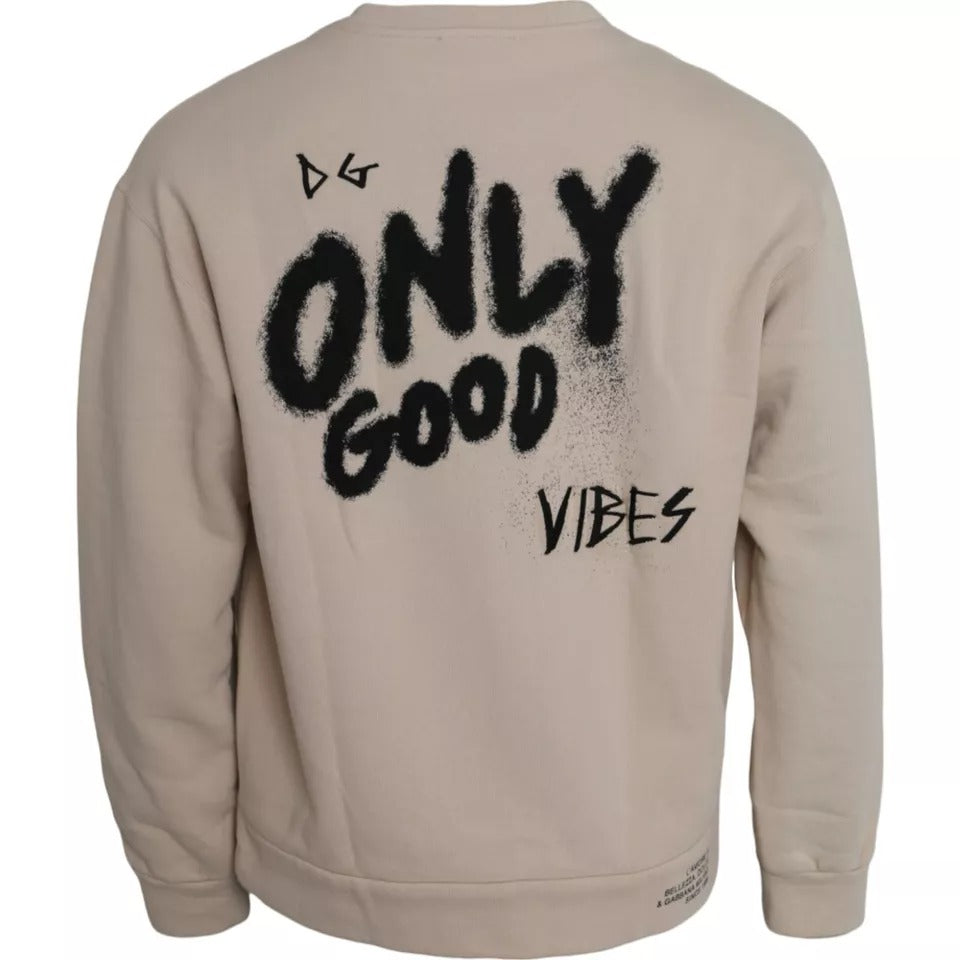 - Beige Cotton Crew Neck Sweatshirt Sweater
