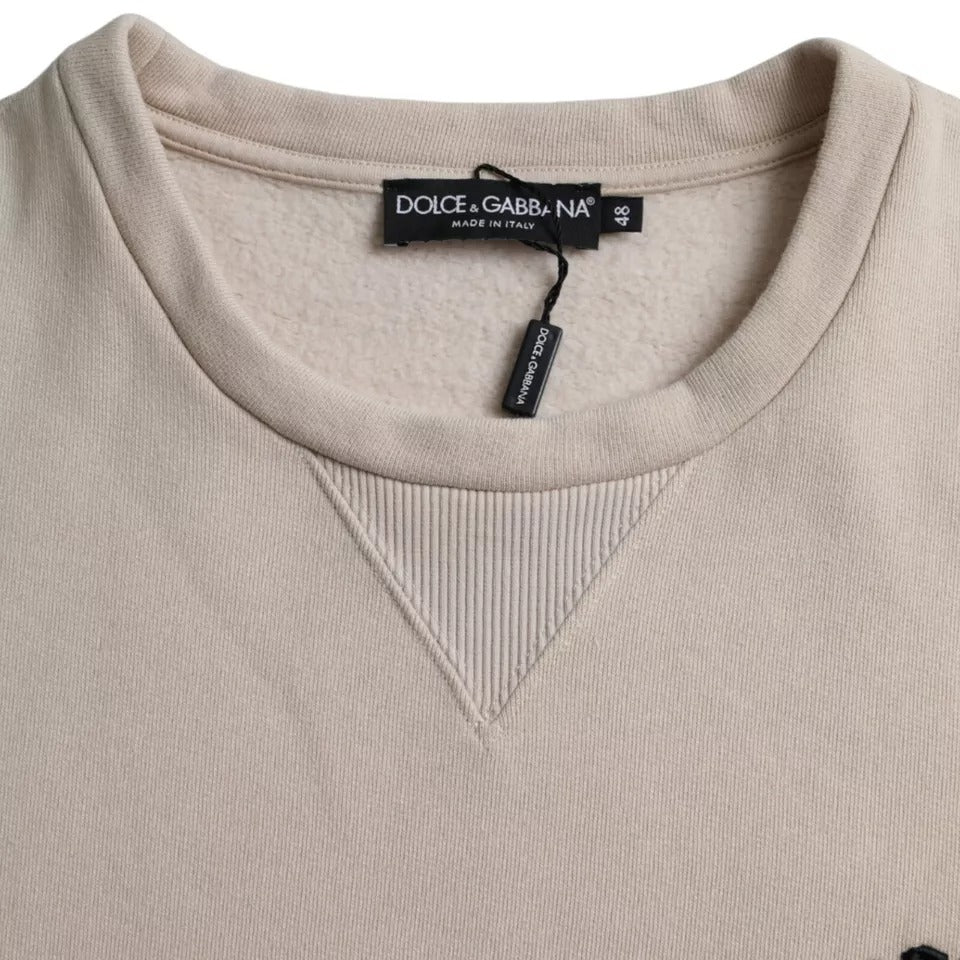 - Beige Cotton Crew Neck Sweatshirt Sweater
