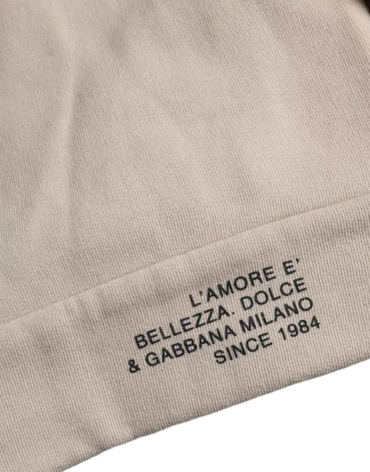 Beige Cotton Crew Neck Sweatshirt by Dolce & Gabbana