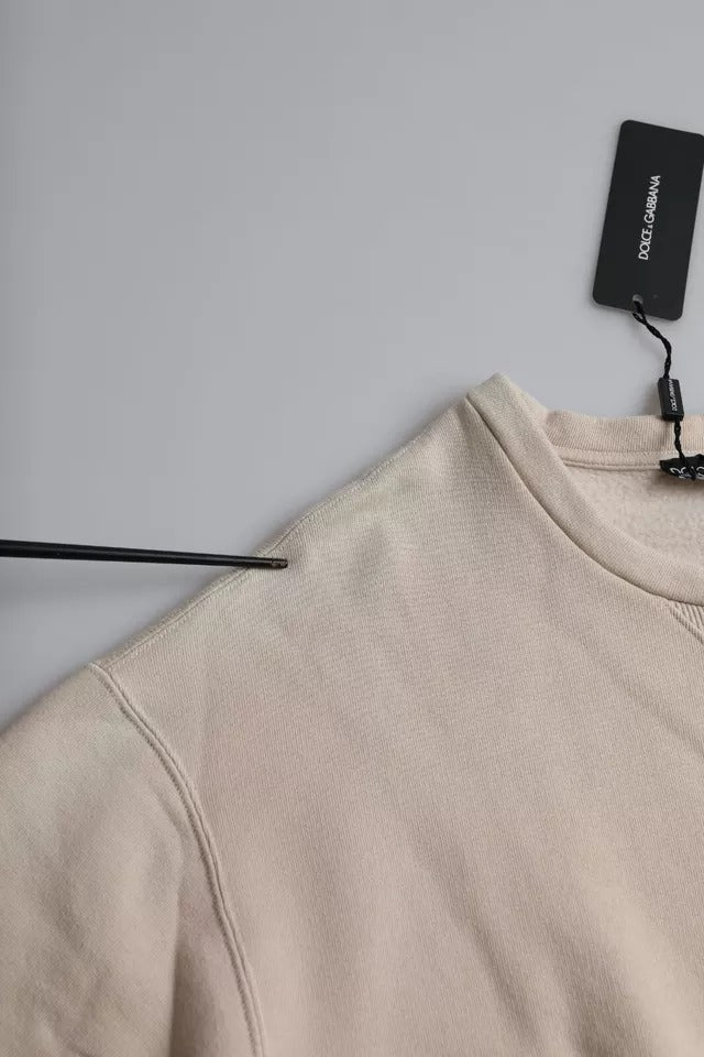 Beige Cotton Crew Neck Sweatshirt by Dolce & Gabbana