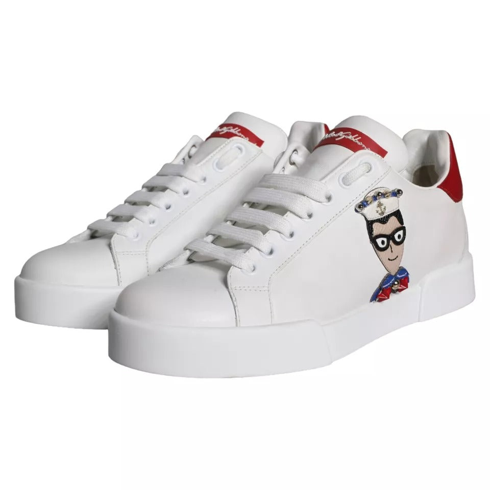 - White Patch Calfskin Nappa Portofino Sneakers Shoes