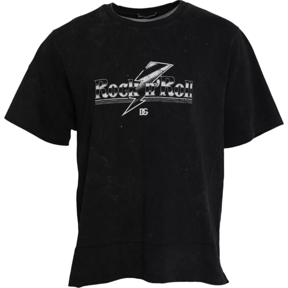- Black Graphic Print Cotton Crew Neck T-shirt