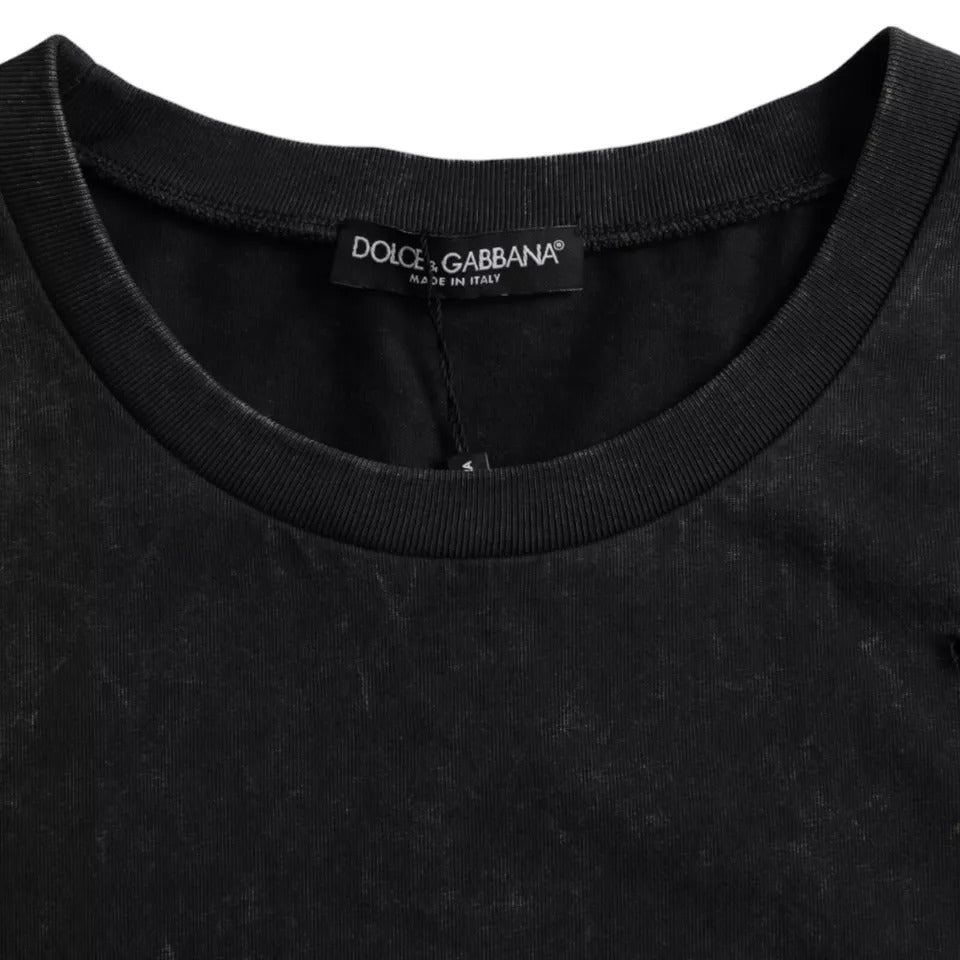 - Black Graphic Print Cotton Crew Neck T-shirt