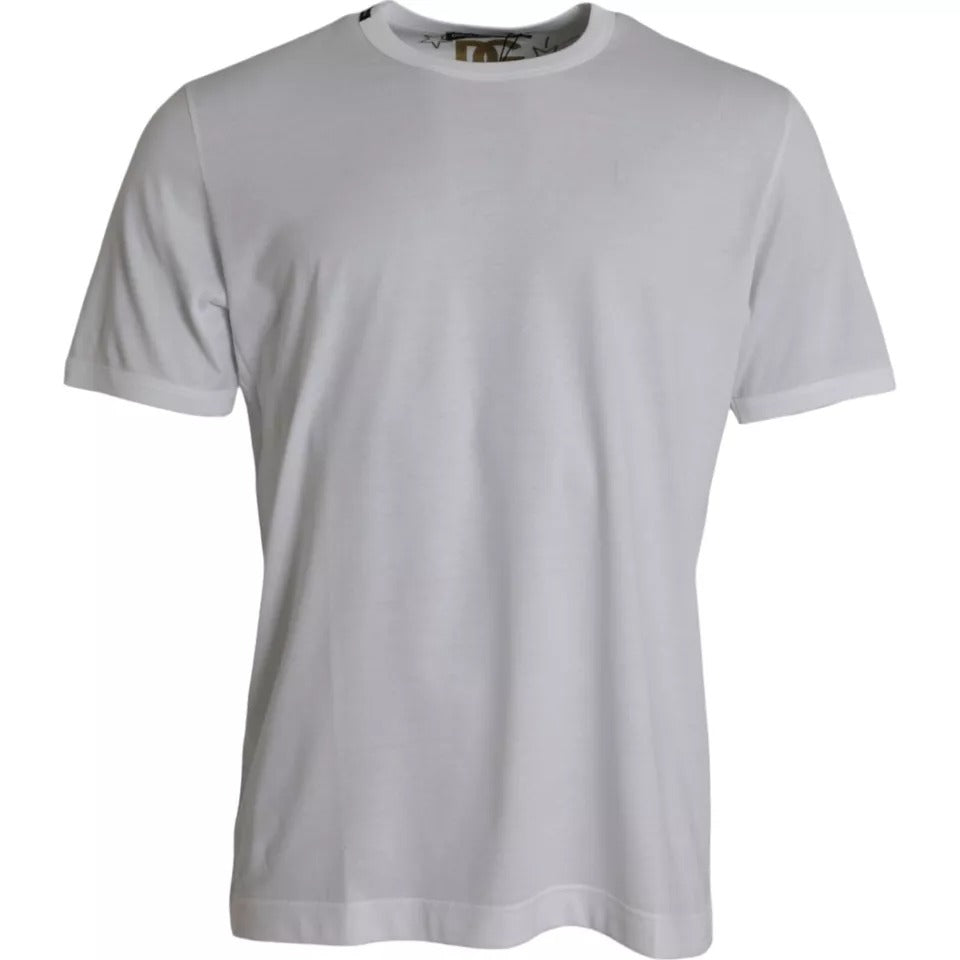 - White Cotton Round Neck Short Sleeves T-shirt