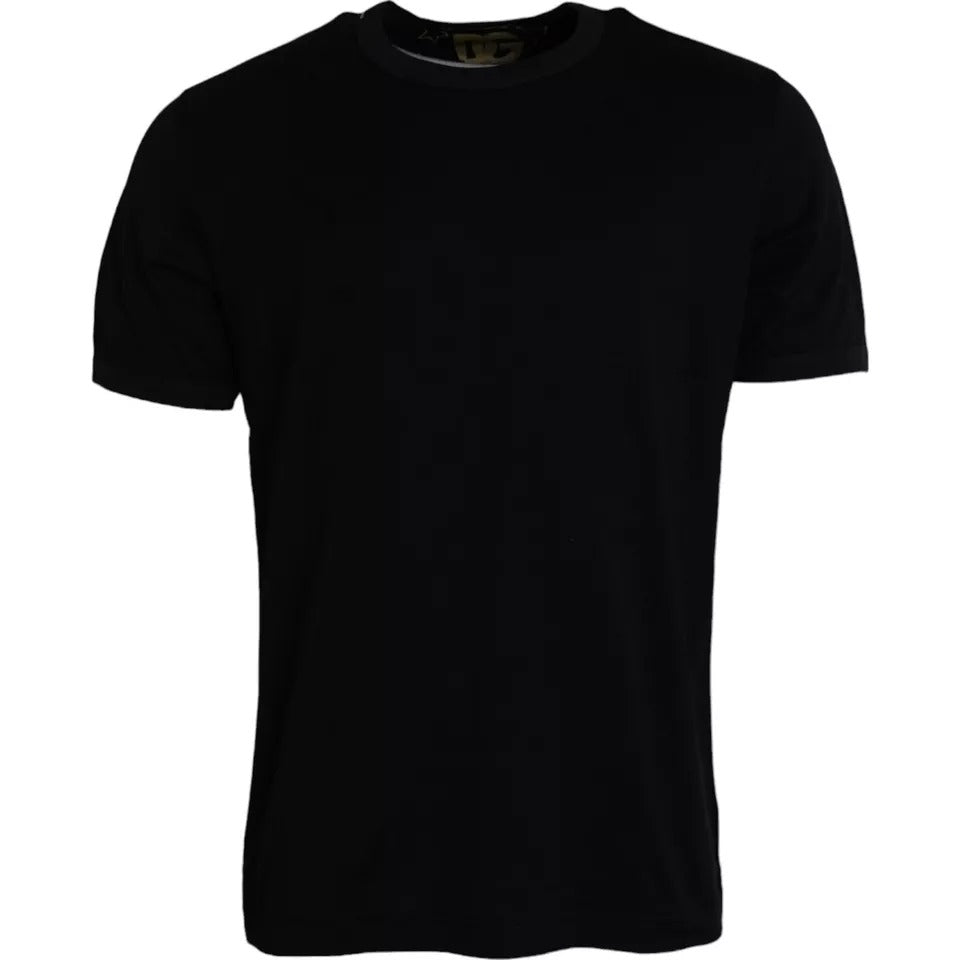- Black Cotton Round Neck Short Sleeves Men T-shirt