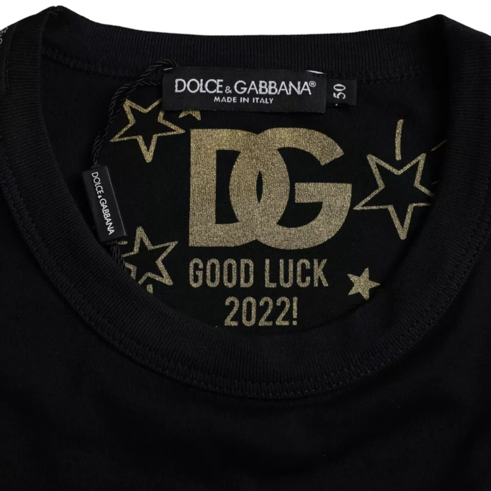 Dolce & Gabbana Black Cotton Round Neck Short Sleeve Men T-shirt
