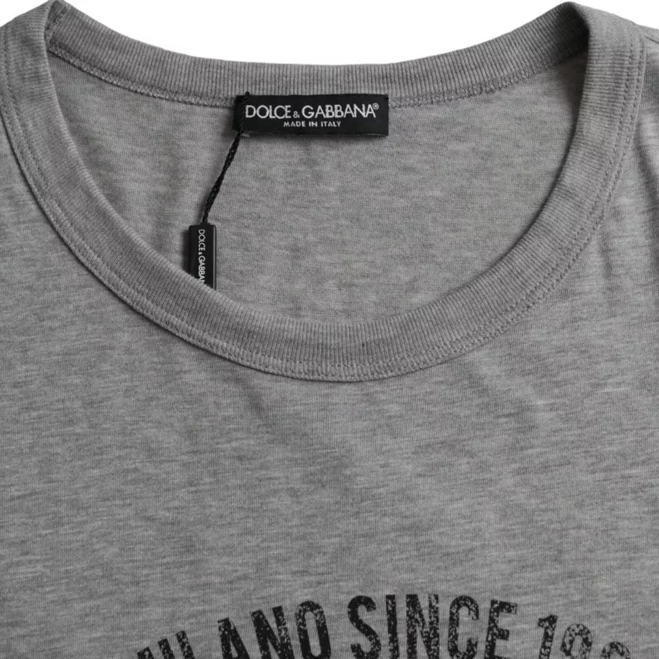 - Gray Graphic Print Cotton Round Neck T-shirt