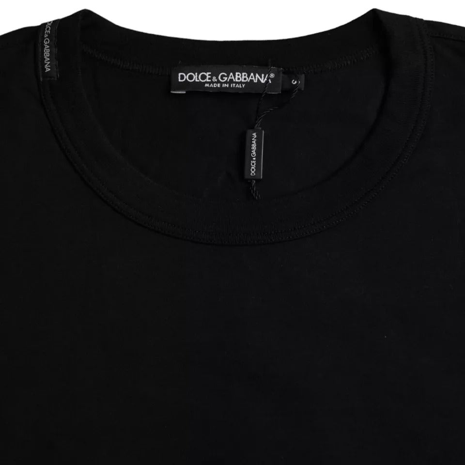 - Black Logo Embossed Cotton Crew Neck T-shirt