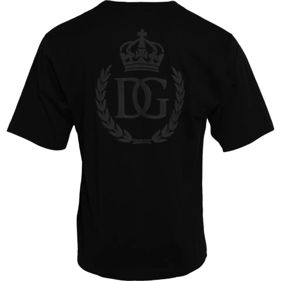 - Black Logo Embossed Cotton Crew Neck T-shirt