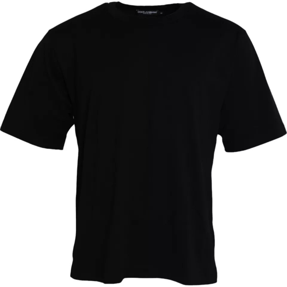 - Black Logo Embossed Cotton Crew Neck T-shirt