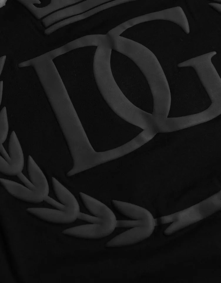 - Black Logo Embossed Cotton Crew Neck T-shirt
