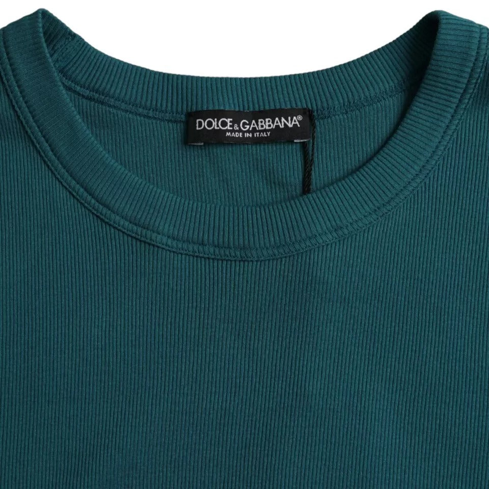 Blue Green Cotton Round Neck Short Sleeves T-shirt - The Luxe Alliance