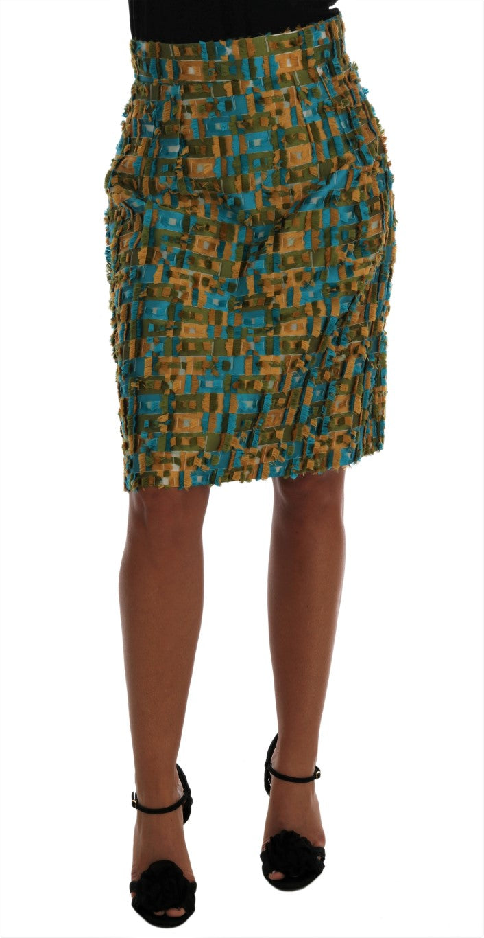 - Elegant Green Jacquard High Waist Skirt