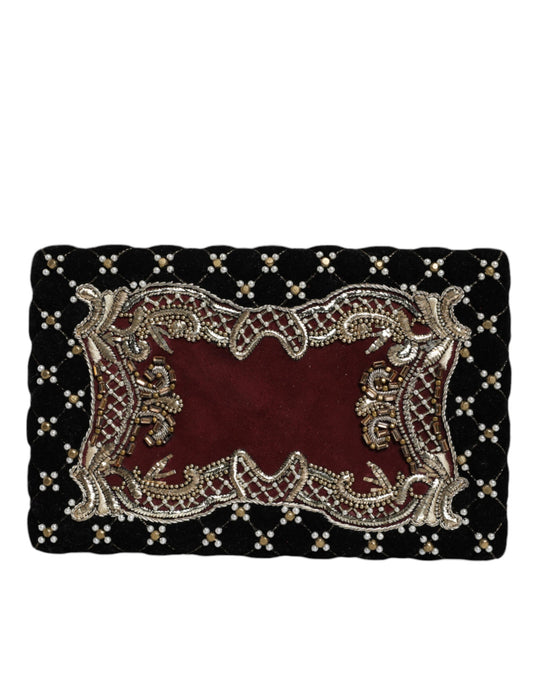 - Bordeaux Black Velvet Gold Frame Clutch Evening Purse Bag