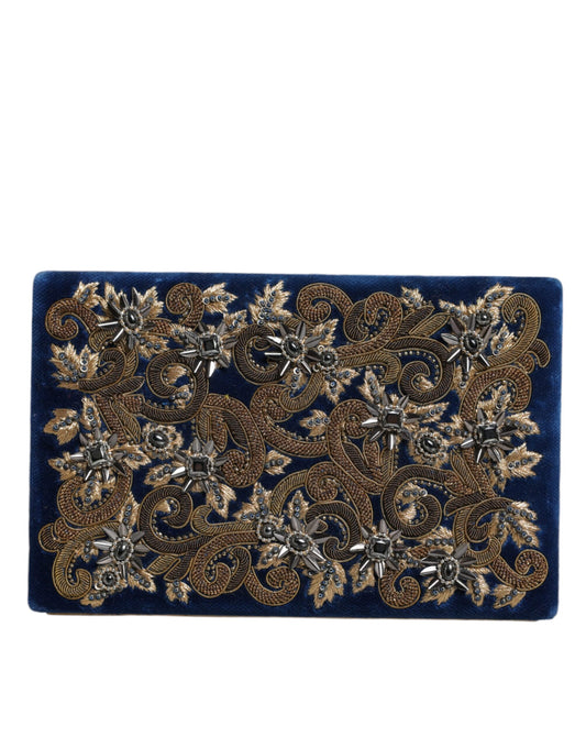 - Blue Velvet Gold Frame Clutch Evening Party Purse Bag