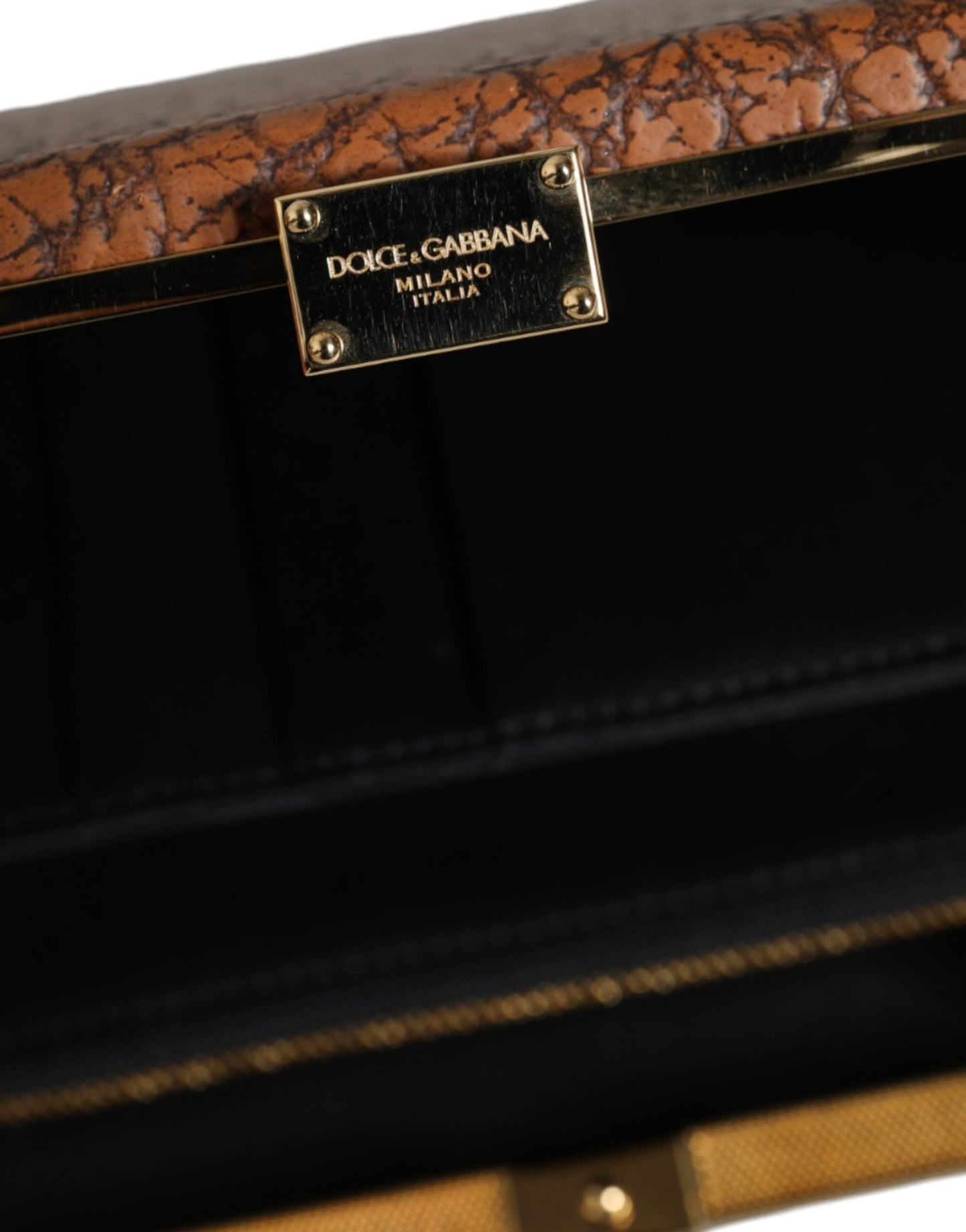 - Brown Leather Gold Frame Clutch Mini Crossbody Bag