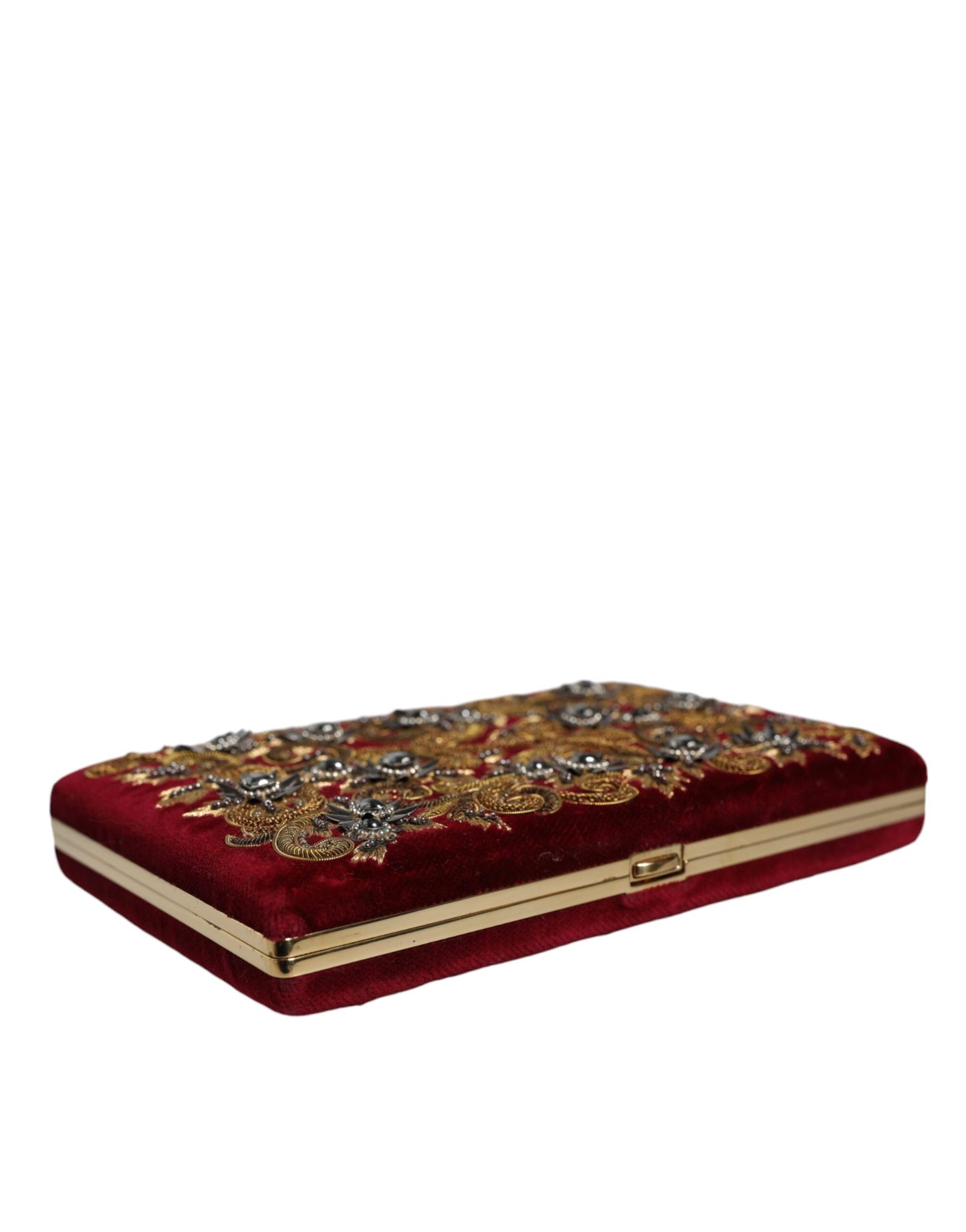 - Red Velvet Gold Frame Clutch Evening Party Purse Bag