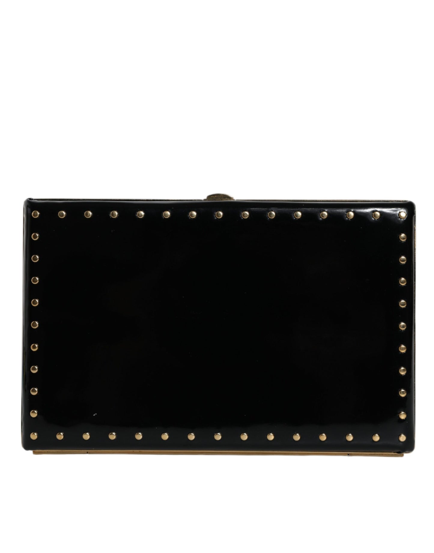 - Black Leather Studs Gold Frame Clutch Evening Purse Bag