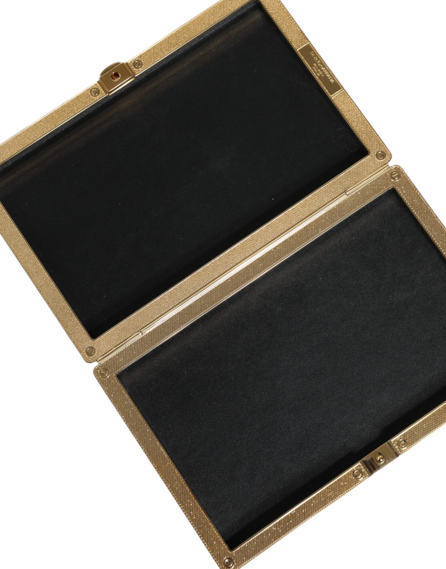 - Black Leather Studs Gold Frame Clutch Evening Purse Bag