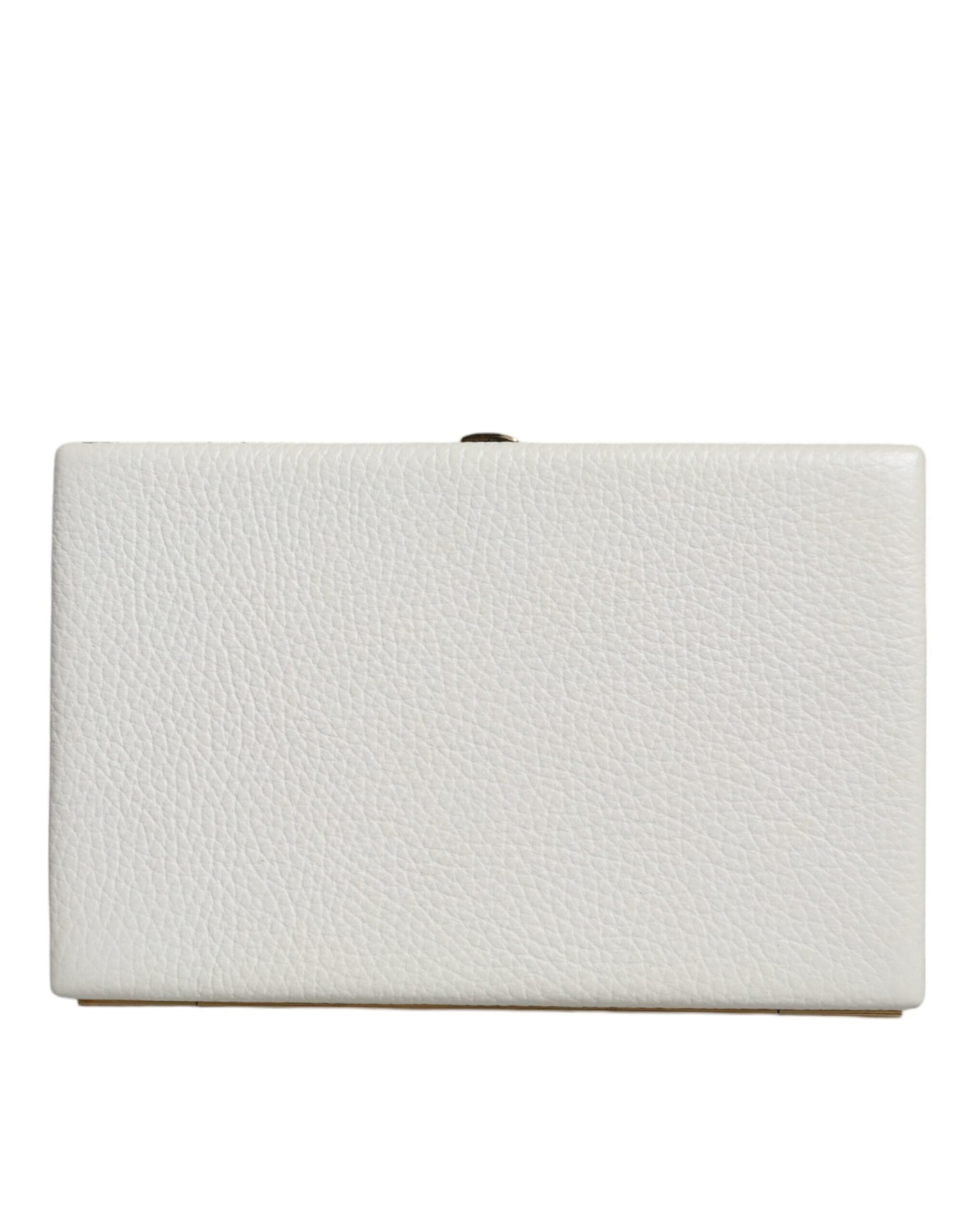 - White Leather Gold Frame Clutch Evening Party Purse Bag