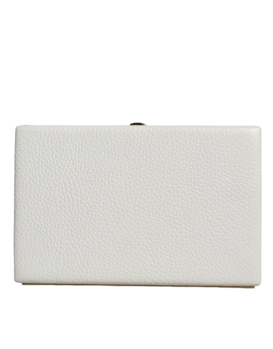 - White Leather Gold Frame Clutch Evening Party Purse Bag