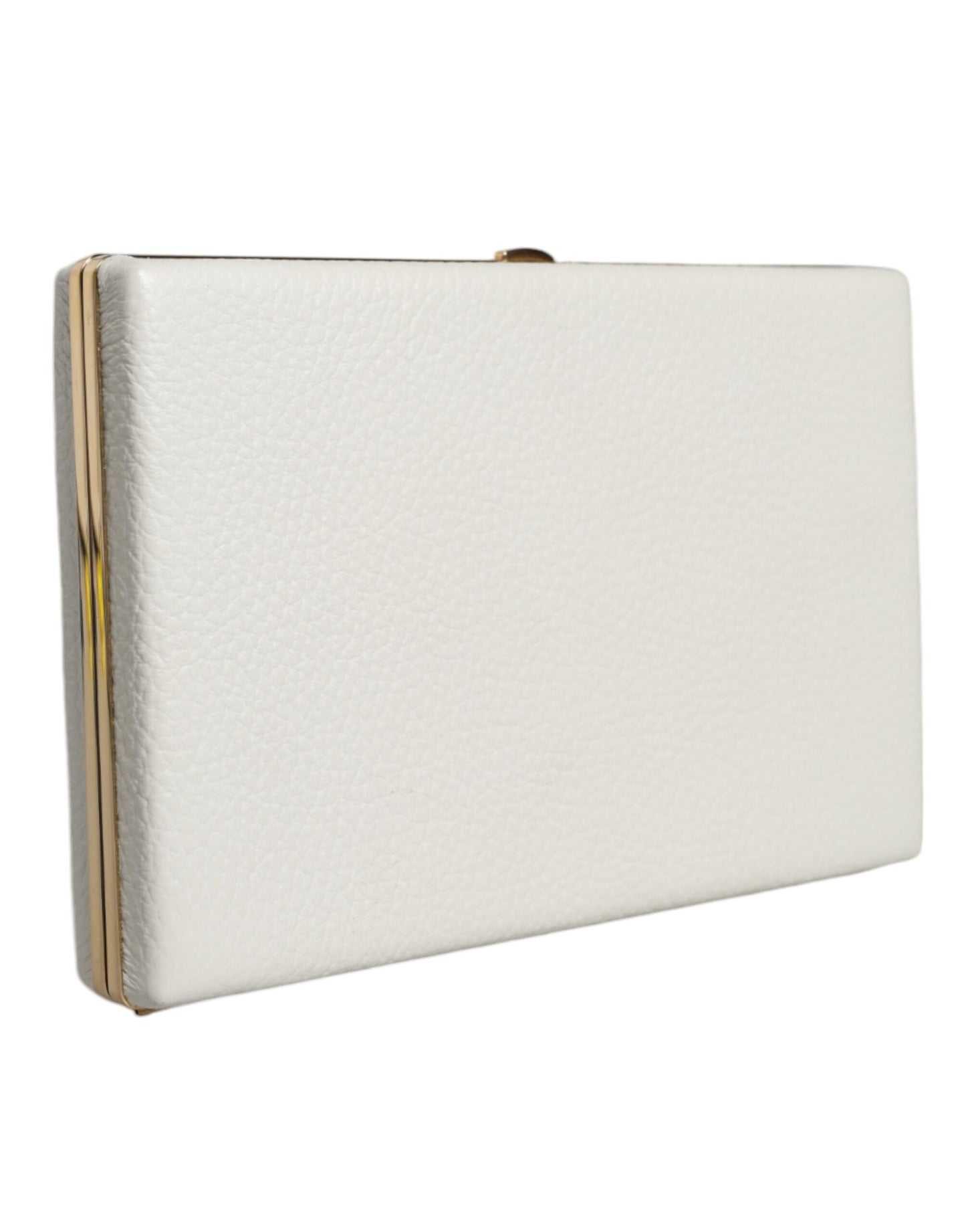 - White Leather Gold Frame Clutch Evening Party Purse Bag