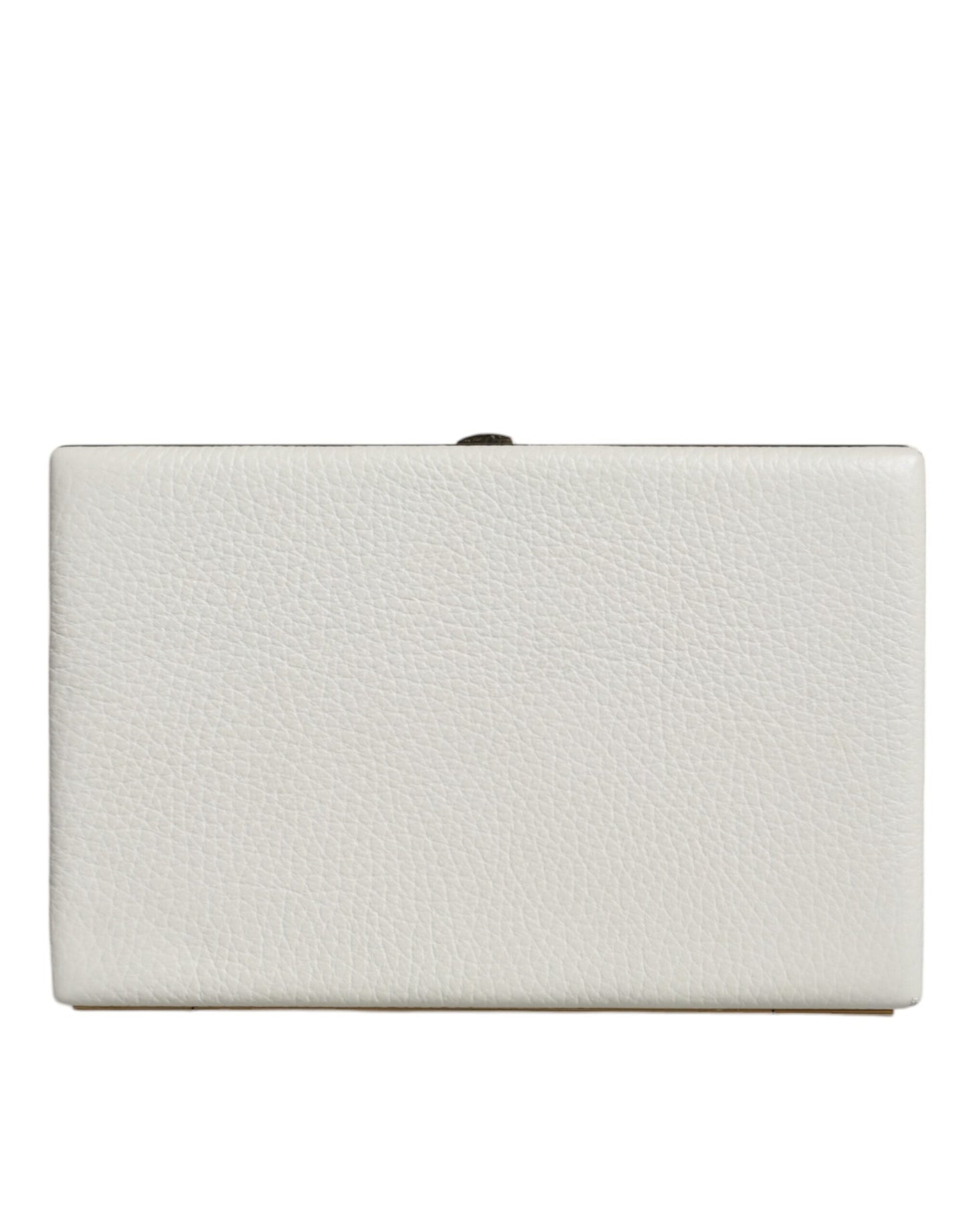 - White Leather Gold Frame Clutch Evening Party Purse Bag