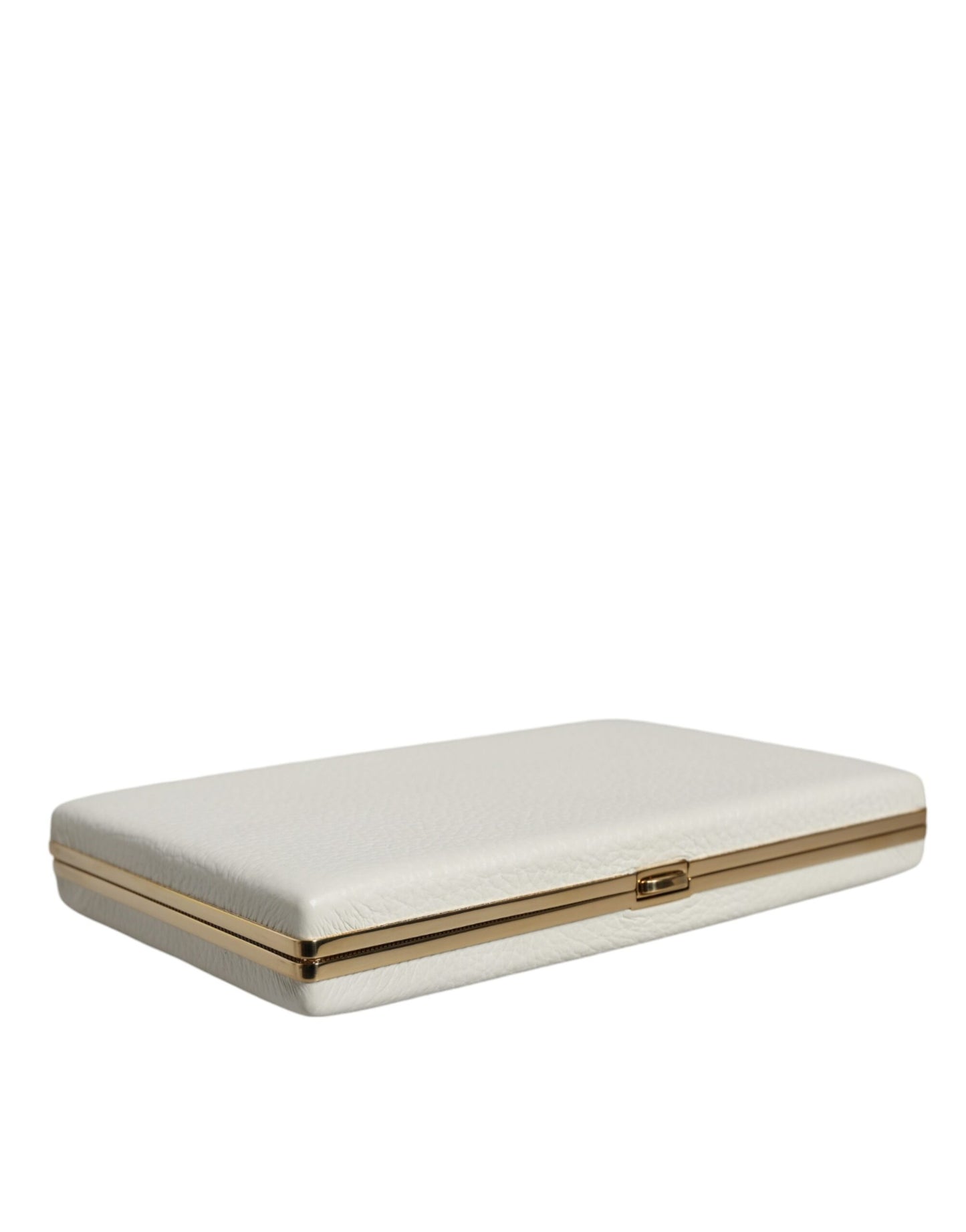 - White Leather Gold Frame Clutch Evening Party Purse Bag