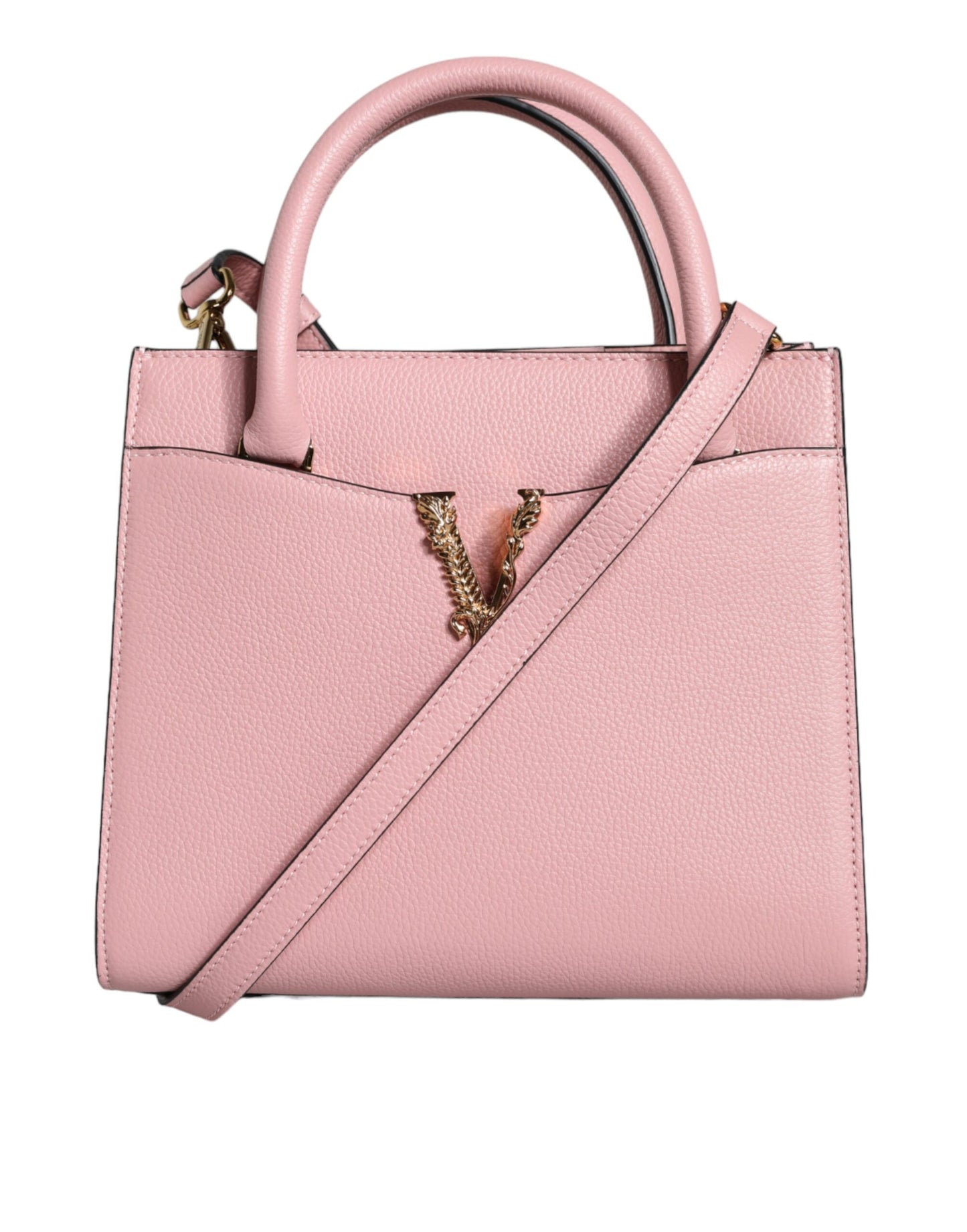 - Pink Small Top Handle Grainy Calf Leather Crossbody Bag