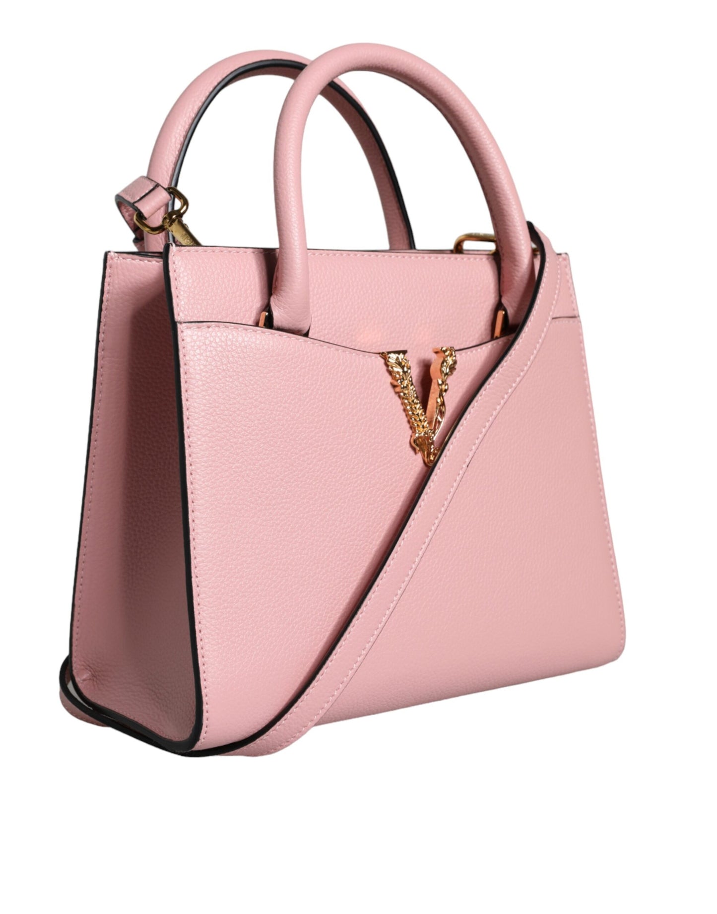 - Pink Small Top Handle Grainy Calf Leather Crossbody Bag
