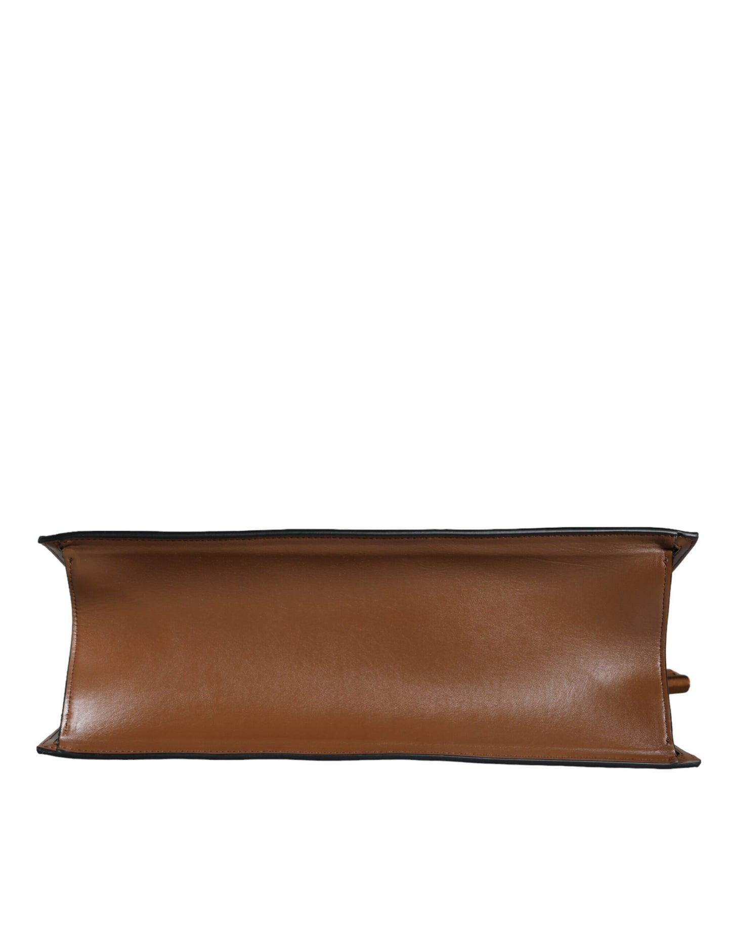 - Brown Top Handle Jacquard Leather Logo Crossbody Tote Bag