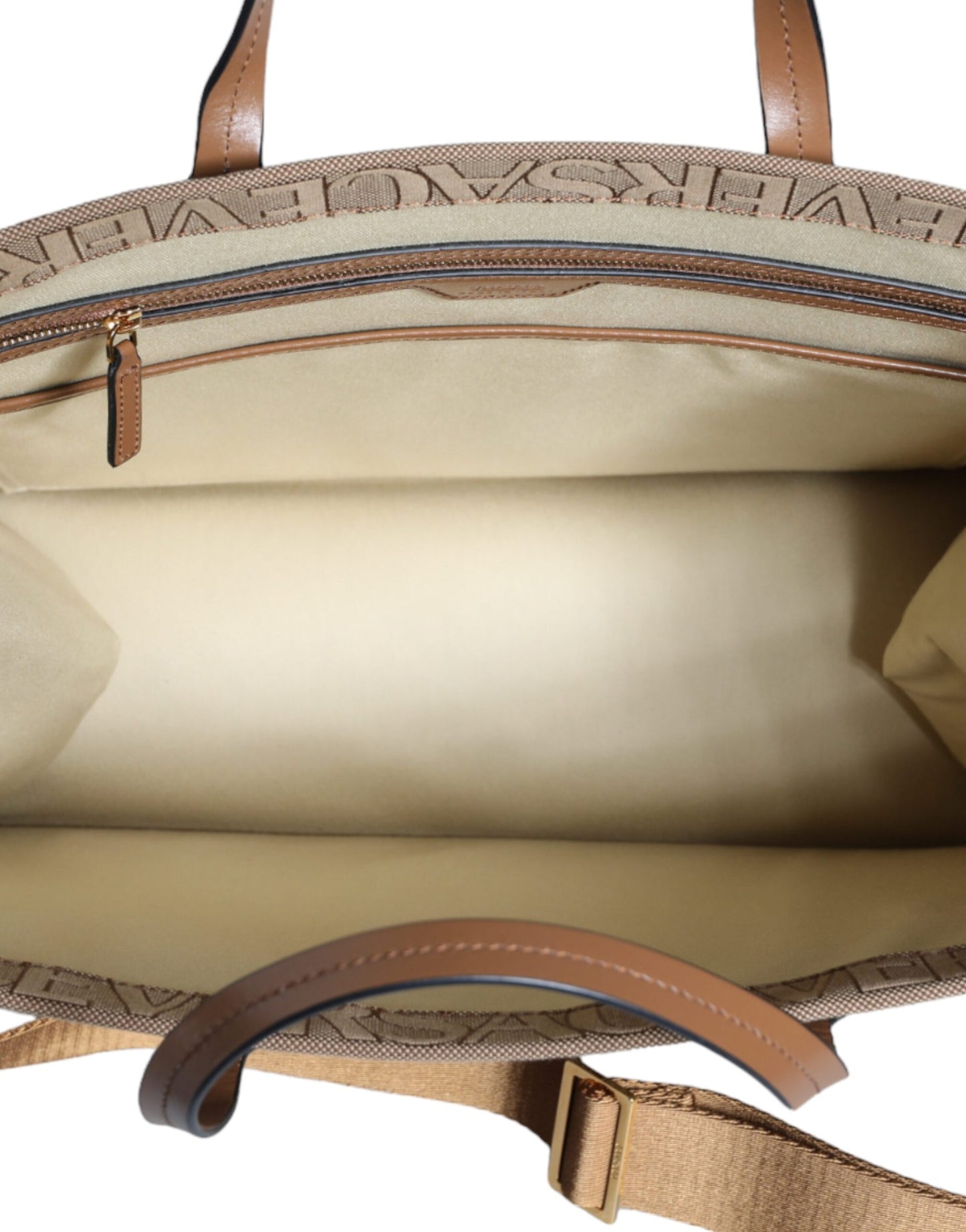 Versace Brown Top Handle Jacquard Leather Crossbody Tote Bag