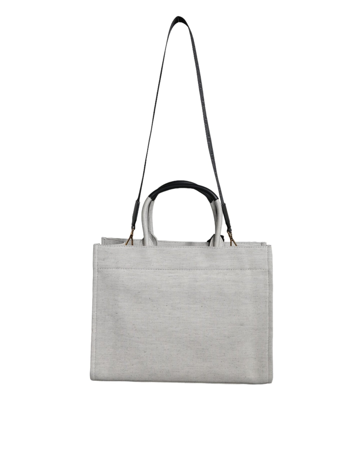 - White Top Handle Canvas Leather Logo Crossbody Tote Bag
