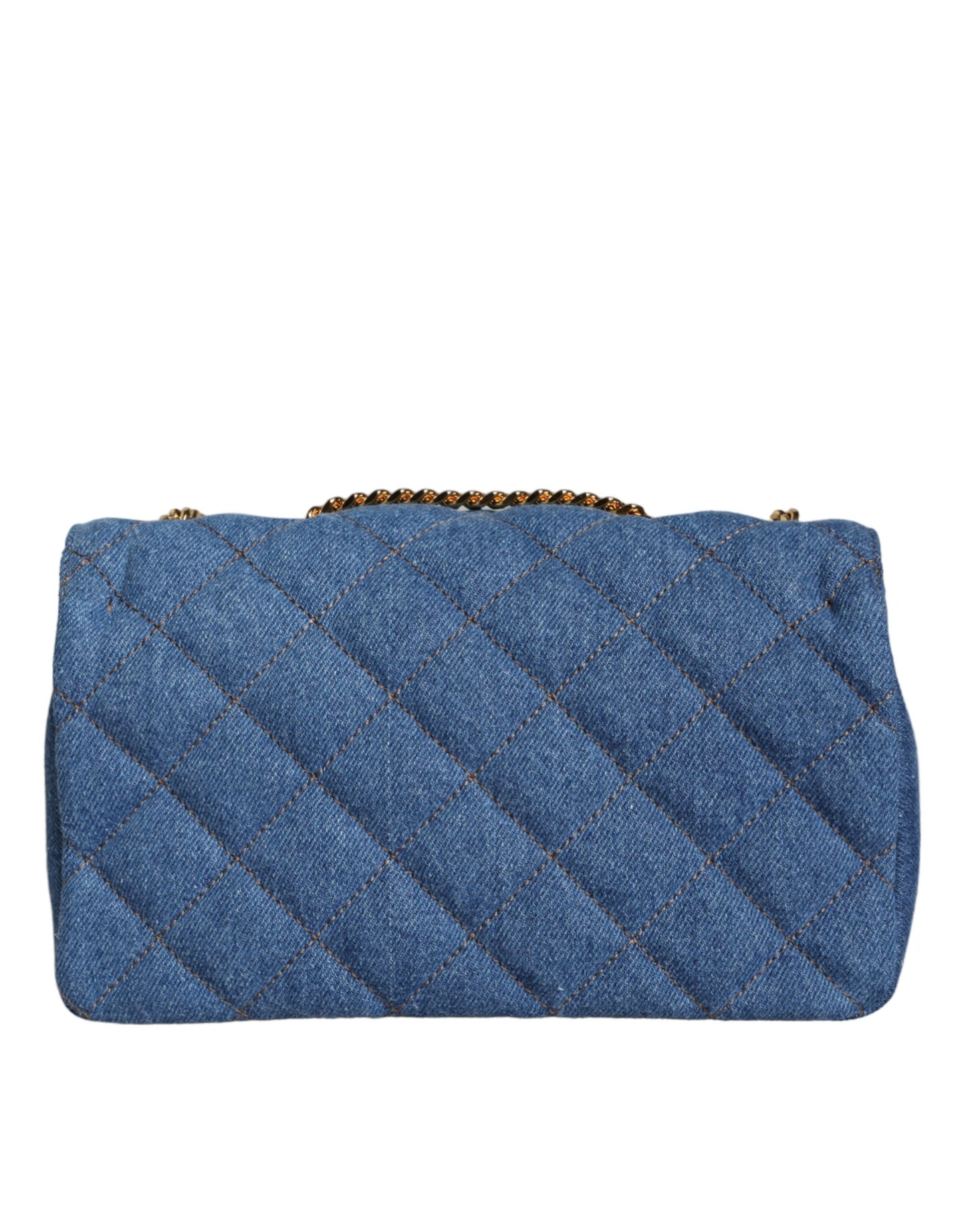 - Blue Quilted Denim Leather Crossbody Shoulder Bag