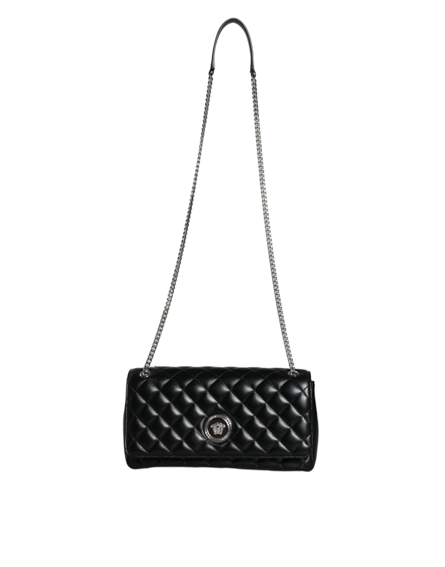 - Black Quilted Lambskin Leather Crossbody Shoulder Bag