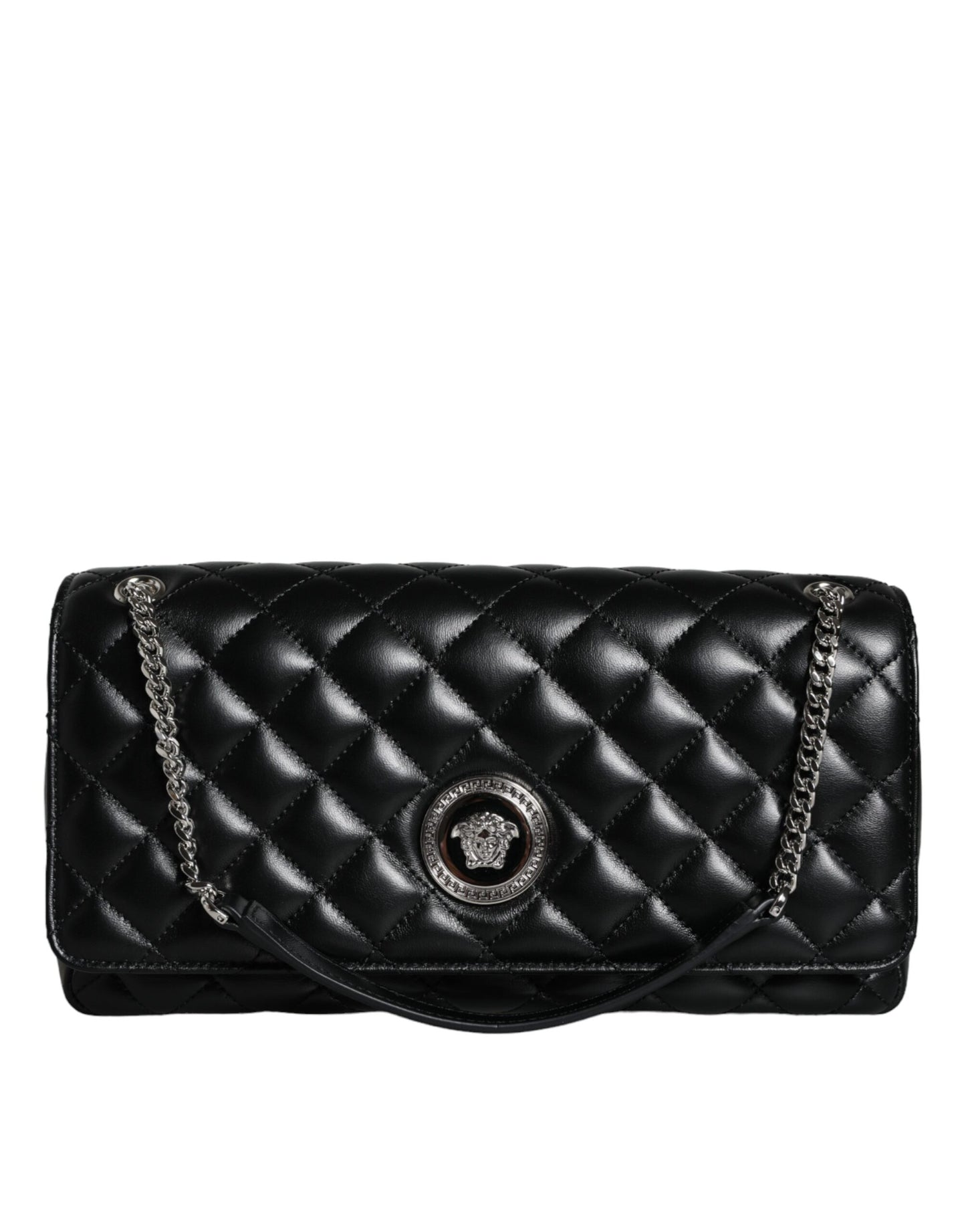 - Black Quilted Lambskin Leather Crossbody Shoulder Bag
