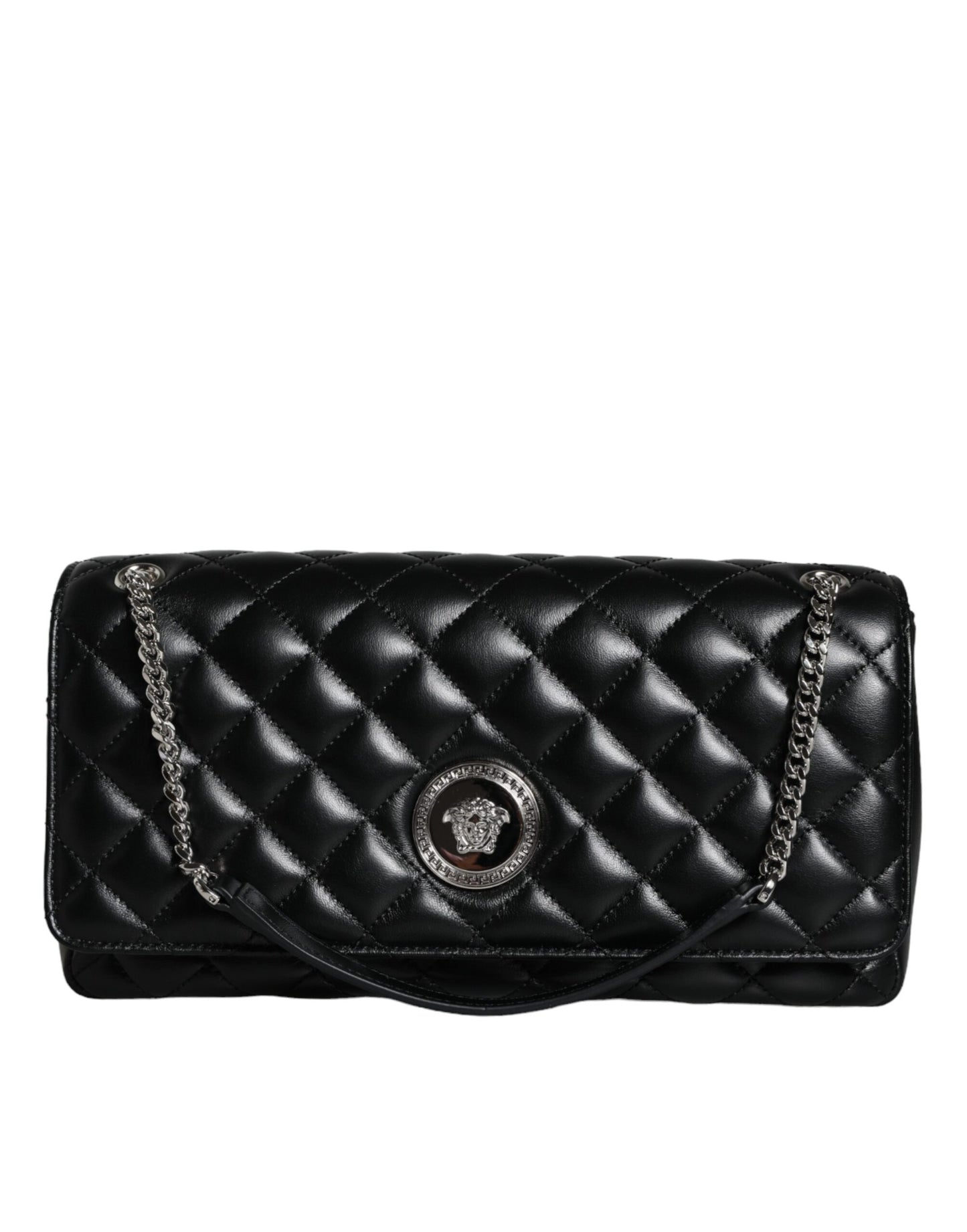 - Black Quilted Lambskin Leather Crossbody Shoulder Bag