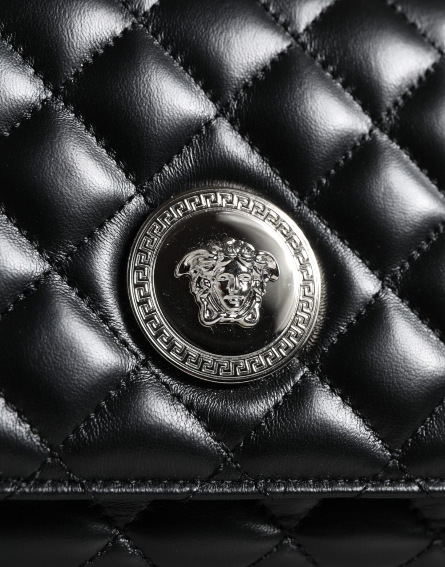 - Black Quilted Lambskin Leather Crossbody Shoulder Bag