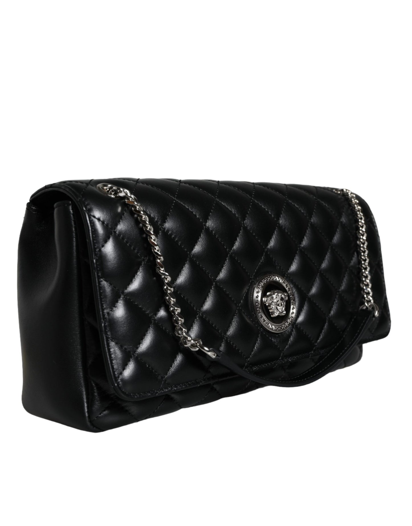 - Black Quilted Lambskin Leather Crossbody Shoulder Bag