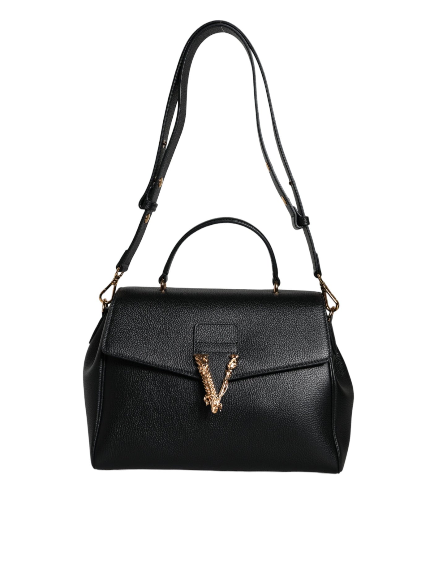 - Black Top Handle Grainy Calfskin Leather Crossbody Bag